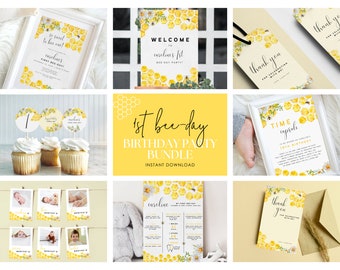 First Bee Day Invitation, Honey Bee Monthly Milestone, Editable First Bee Birthday Invite, First Bee Day Party, Bee First Birthday Banner
