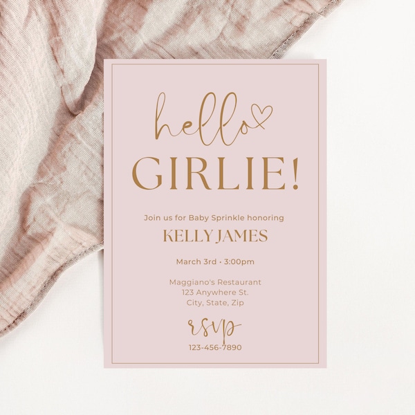 Editable Girl Baby Sprinkle Minimal Invitation Template DOWNLOAD, Blush Pink Floral Baby Sprinkle Invitation Girl, Girl Baby Sprinkle