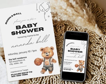 Born 2 Ball Baby Shower Evite, Basketball Baby Sprinkle Invitation, Boy Baby Sprinkle, Editable Invite, Basketball Themed Party