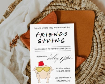 Friends Thanksgiving Turkey, Friendsgiving Invitation Template, Friendsgiving Invitation Digital, Printable Thanksgiving Dinner Invitation