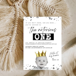 The Big One Birthday Invitation Template, Notorious One Birthday Invitation, First Birthday Invitation, First Bday Invite, 1st Bday Invite