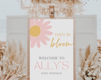 Baby in Bloom Welcome Sign, Girl Baby Sprinkle, Daisy Baby Shower Sign, Baby Shower Decor, Baby Shower Evite, Editable Welcome Sign Template