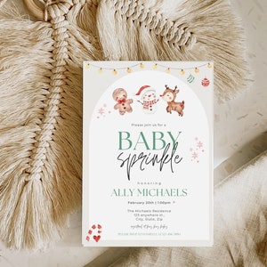 Modèle d’invitation de saupoudrage de bébé d’hiver, saupoudrage de bébé de Noël, carte de tombola de couches, carte de remerciement de saupoudrage de bébé, invitation de saupoudrage de bébé