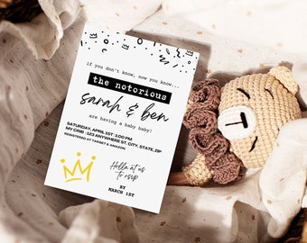 Baby Shower Evite, Notorious One Invitation Canva Template, Notorious One Baby Shower Invitation, Baby Sprinkle Invitation, Notorious BIG