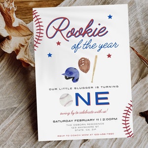 Baseball Invitation, Baseball First Birthday Invitation, Baseball Party Invitation Template, Rookie of The Year Invitation, Baseball Invites