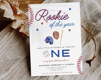 Baseball Invitation, Baseball First Birthday Invitation, Baseball Party Invitation Template, Rookie of The Year Invitation, Baseball Invites