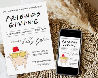 Friendsgiving Invitation Template, Friendsgiving Invitation Digital, Friends Thanksgiving Turkey, Printable Thanksgiving Dinner Invitation