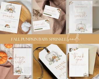 Pumpkin Baby Sprinkle Invitation Set, Fall Theme (Editable, Digital Download)