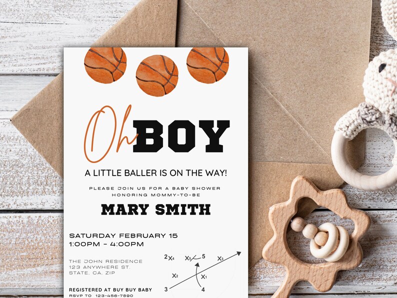 Basketball Baby Shower Evite, Baby Boy Baby Sprinkle Invitation, Boy