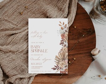Fall Boho Baby Sprinkle Invitation Template (Canva Editable)