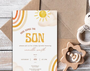 Baby Boy Sprinkle, Baby Sprinkle Invite, Sprinkle Invitation, Here Comes the Son, Boy Baby Sprinkle, Here Comes the Son Sprinkle Invite Boy