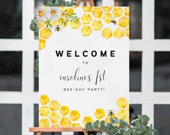 Erste Biene Tag Willkommensschild, Honig Biene 1. Geburtstag Party Dekor, Bumble Bee Geburtstag Bundle, Honey Bee Party Instant Download, First Bday Bee