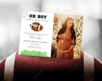 Boy Football Baby Shower Invitation Template, Football Invitation Instant Download, Football Theme Party, Football Baby Sprinkle with Photo