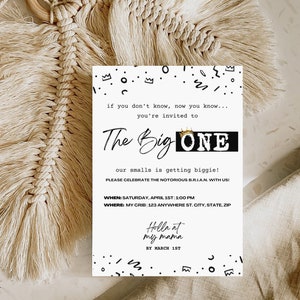 The Big One Birthday Invitation Template, Notorious One Birthday Invitation, First Birthday Invitation, First Bday Invite, 1st Bday Invite