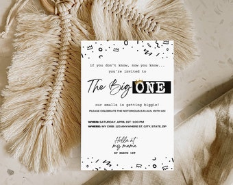 The Big One Birthday Invitation Template, Notorious One Birthday Invitation, First Birthday Invitation, First Bday Invite, 1st Bday Invite