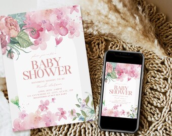 Baby in Bloom, Baby Shower Evite, Baby Girl Sprinkle Invitation, Editable Spring Girl Baby Sprinkle Invite, Baby in Bloom Floral Invitation