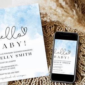 Baby Sprinkle Invitation Template, Baby Shower Evite, Blue Watercolor Baby Sprinkle Invite, Printable Editable Template Instant Download