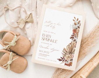 Fall Baby Sprinkle Invitation Bundle, Terracotta Floral (Digital Download)
