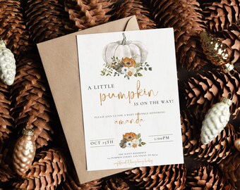 Fall Pumpkin Baby Sprinkle Invitation, Boho Editable Template (Digital Download)