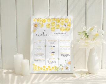 Eerste Bee Day Milestone Sign, Honey Bee 1e verjaardag Party Decor, Bumble Bee Verjaardag Decor, Instant Download, Eerste Bday Honey Bee