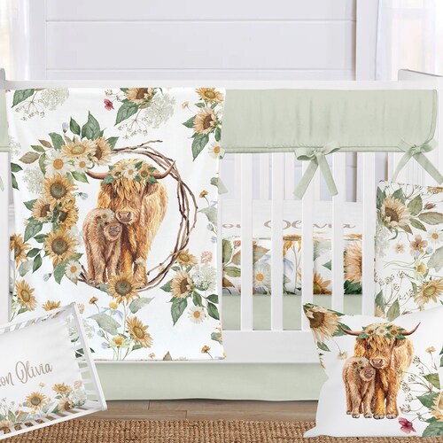 Highland Cow Nursery Crib Bedding Set Girl Baby Girl Etsy