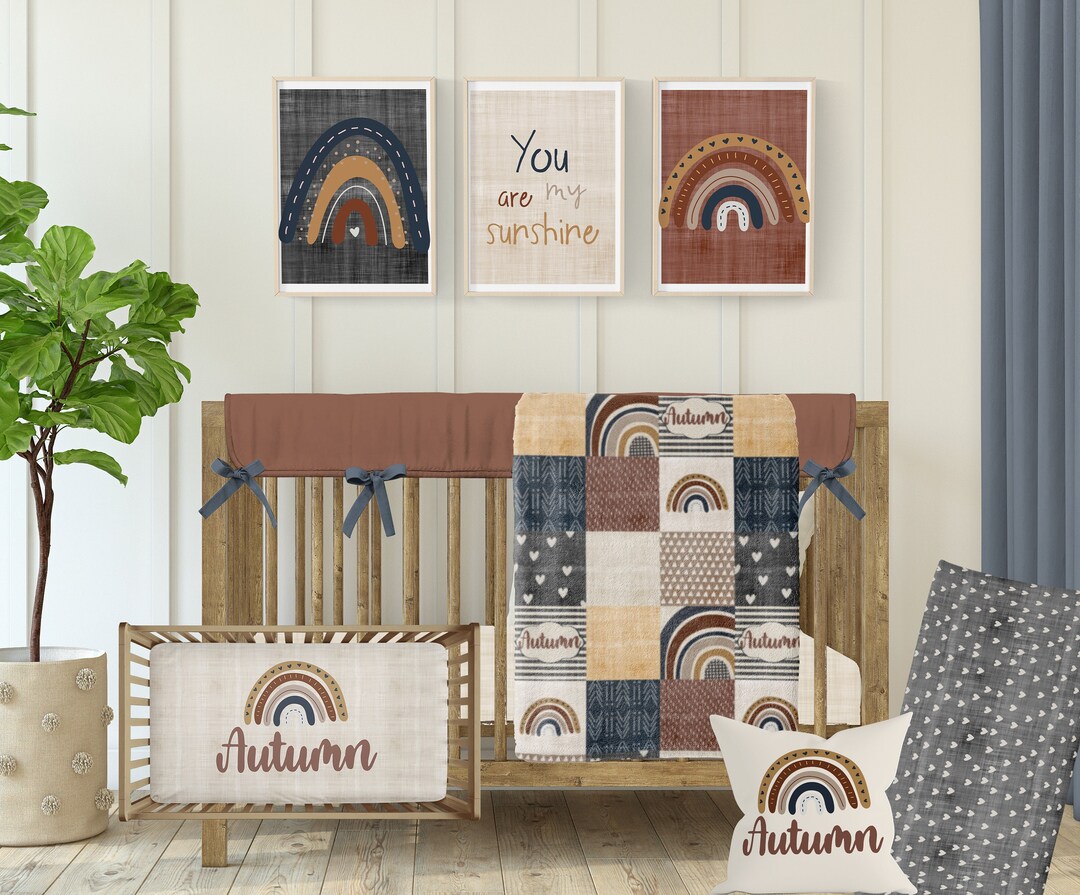 Rainbow Crib Bedding, Boho Baby Bedding Set, You Are My Sunshine Baby