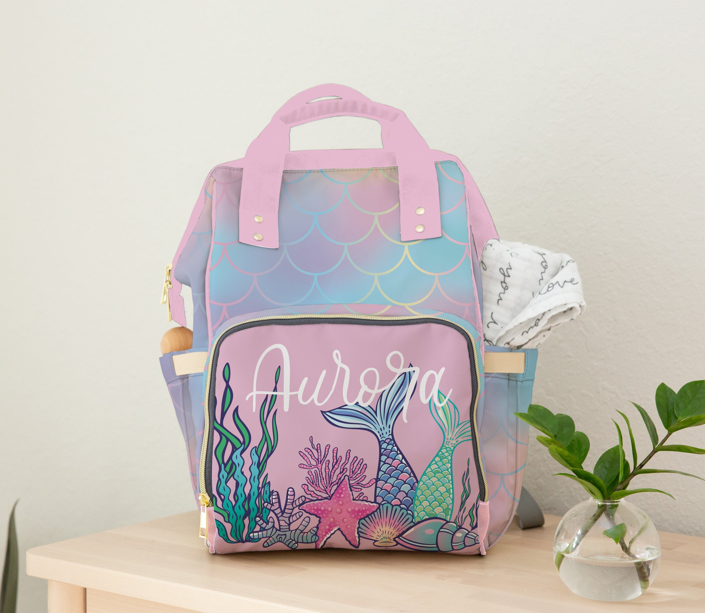 Mermaid Personalized Diaper Bag Baby Girl Diaper Bag Backpack