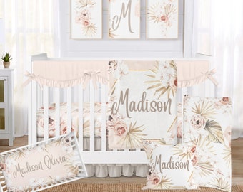 Boho Crib Bedding Set Girl, Baby Girl Nursery, Floral Personalized Baby Girl Bedding, Personalized Baby Shower Gift