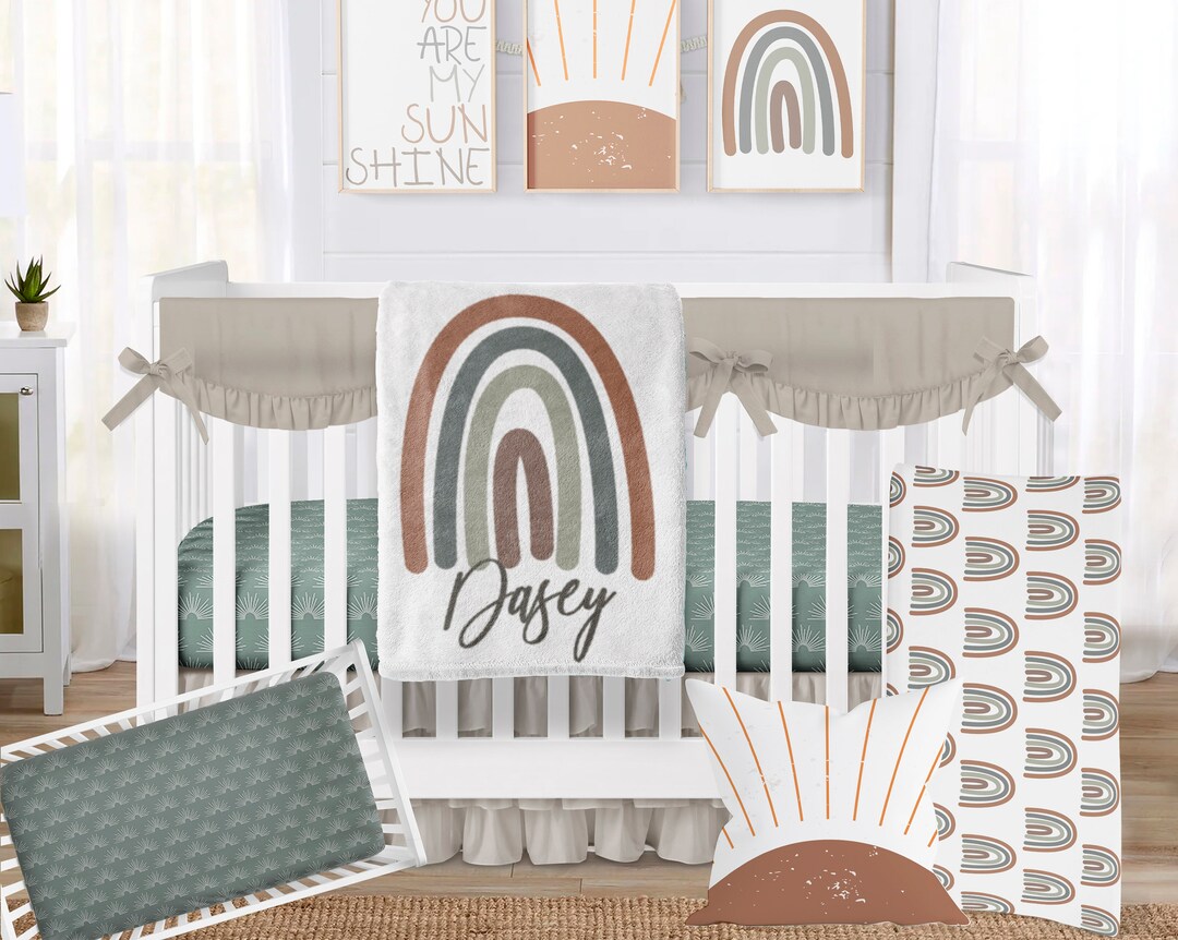 Boho Crib Bedding, Rainbow Baby Bedding Set, Sunshine Rainbow Baby