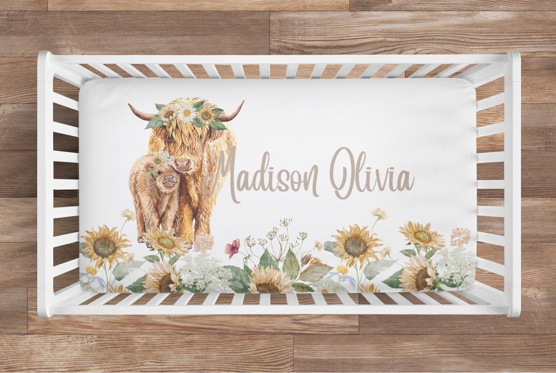 Baby Girl Floral Crib Bedding Set Highland Cow Nursery Etsy