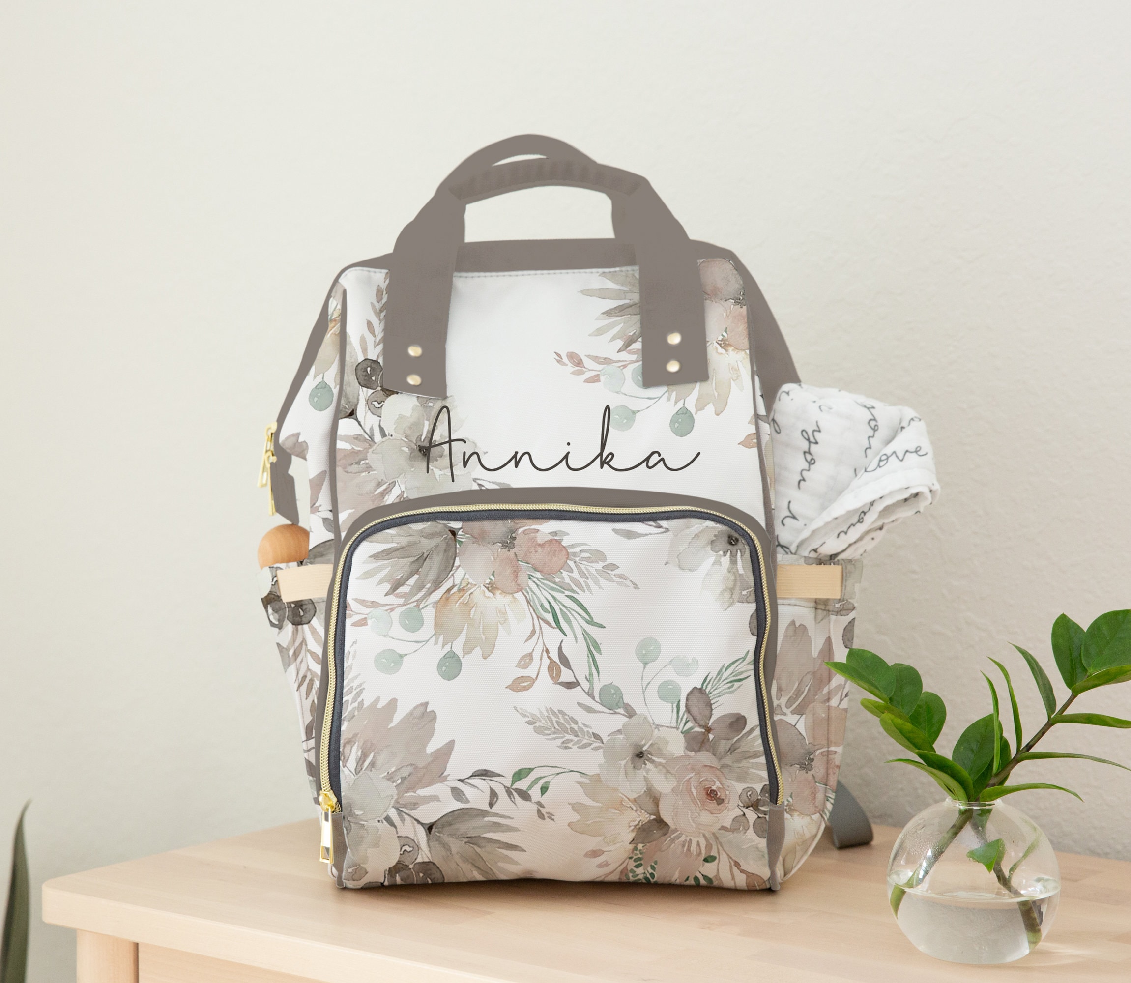 Custom Floral Diaper Bag Neutral Flower Baby Girl Backpack Etsy