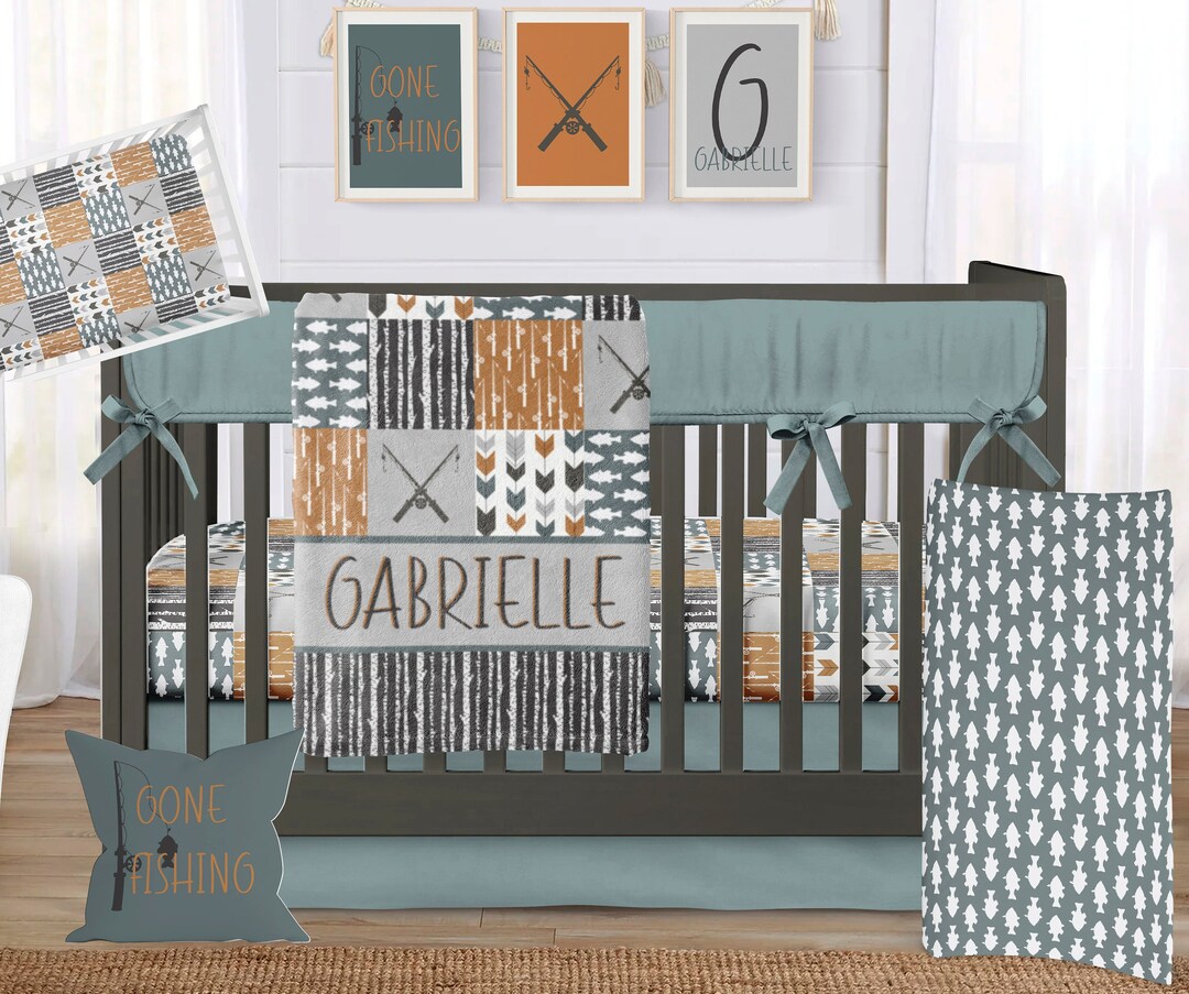 Fishing Crib Bedding Set, Boy Baby Fishing Nursery Theme Bedding Decor, Baby Boy Shower Gift Etsy