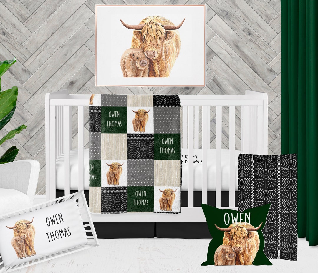 Highland Cow Crib Bedding Yak Baby Boy Nursery Bedding Personalized Baby Shower Gift Etsy