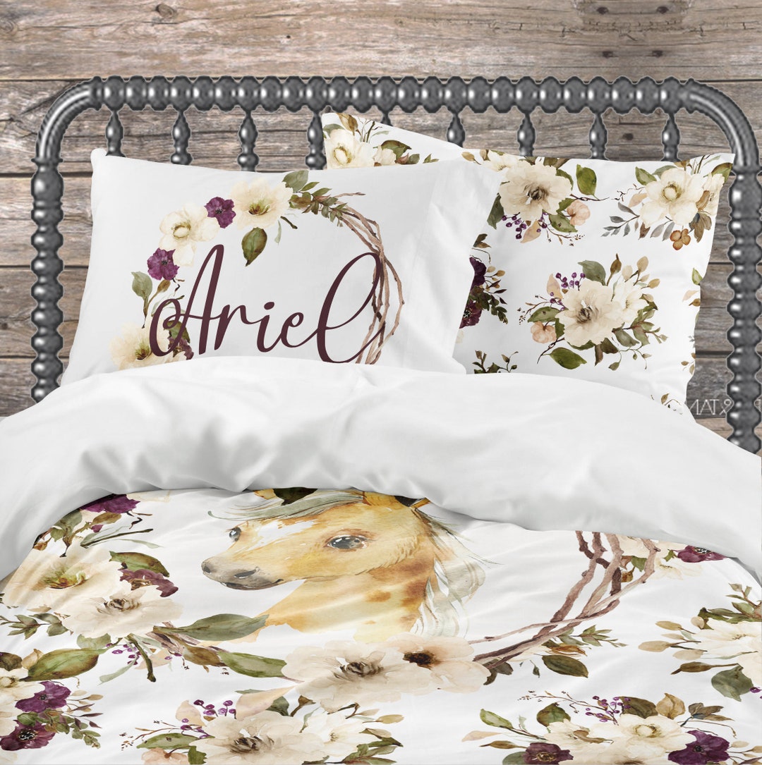 Horse Bedding for Girls Horse Magnolia Floral Comforter Etsy