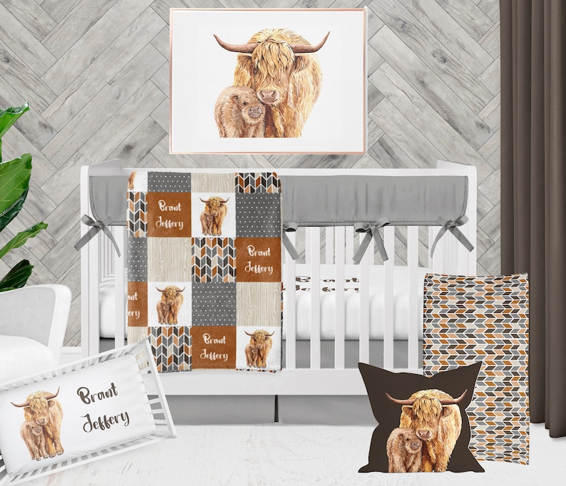 Highland Cow Nursery Boy Boy Crib Bedding Set Personalized Etsy