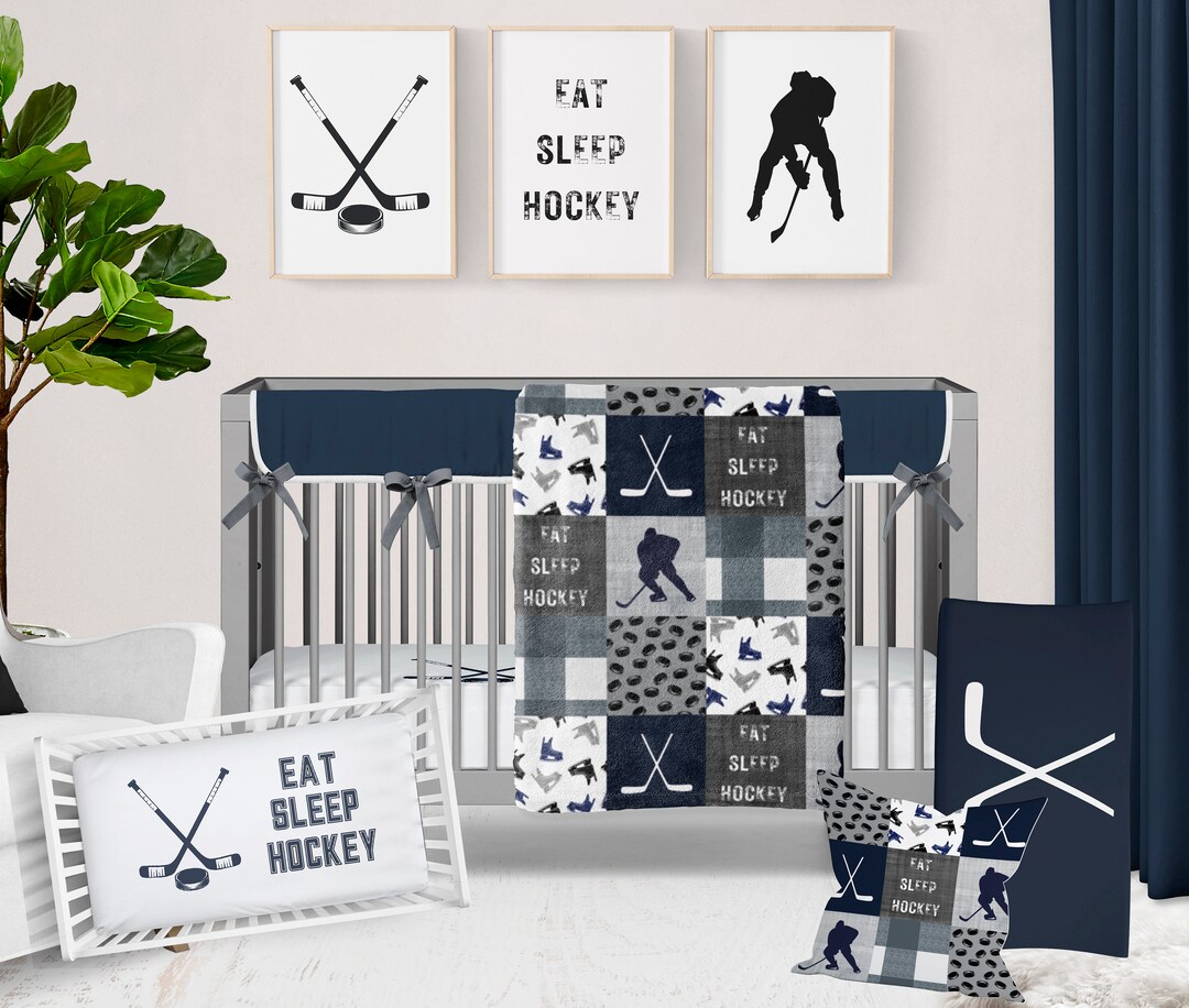 Hockey Crib Bedding Set, Boy Crib Bedding, Hockey Baby Blanket, Hockey