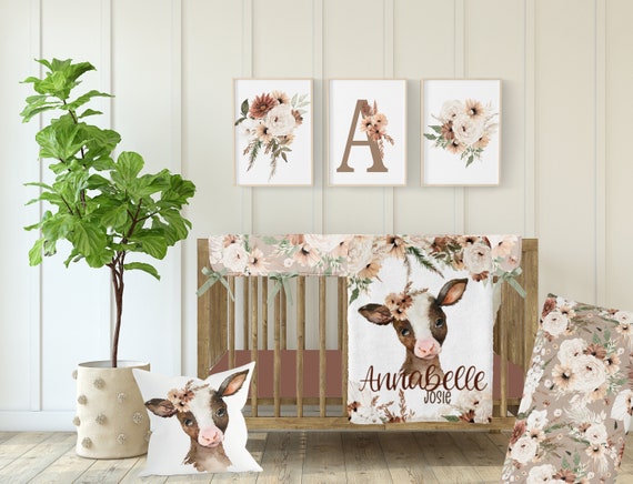 Girl Crib Bedding Cow Nursery Baby Bedding Set Floral Farm Boho Rustic Personalized Baby Bedding Items Etsy Australia