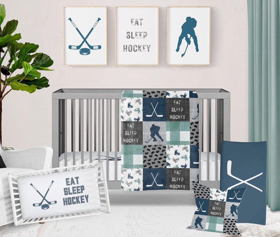 Hockey Nursery Crib Set, Boy Baby Bedding Sports Themed Nursery, Personalized Baby Sheet, Shower