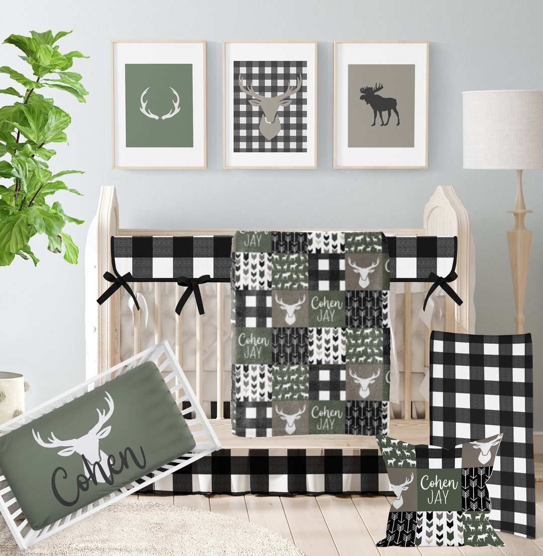 Boy Crib Bedding, Woodland Nursery Baby Bedding, Woodland Baby Shower
