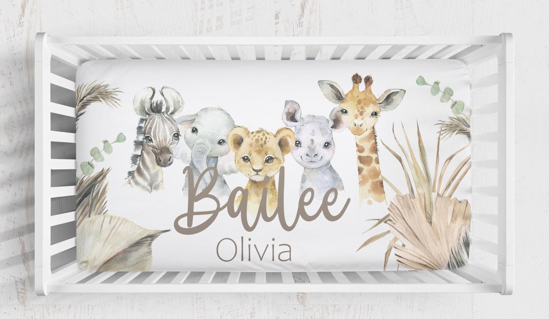 Boho Safari Animals Crib Sheets, Baby Girl Crib Sheets With Name Etsy