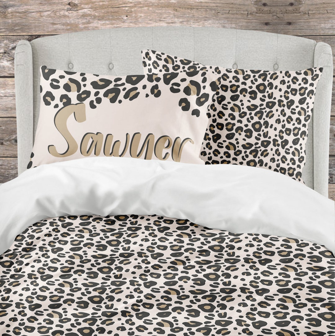 Leopard Print Comforter, Personalized Pillowcase, Girls Bedroom Bedding, Twin Queen Comforter Etsy
