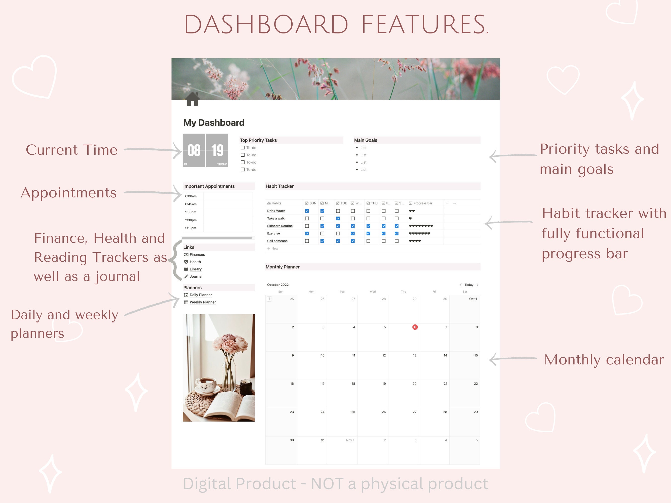 That Girl Lifestyle Notion Template Notion Dashboard Notion Planner