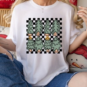 Christmas Tree Shirt, Christmas Checkered Shirt, Christmas Tree Doodles, Retro Christmas Shirt, Holiday Shirt, Cute Christmas Shirt