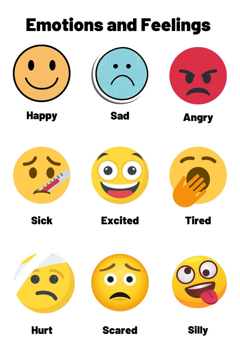 Emotions and Feelings Chart, Digital/downloadable Print, Chart ...