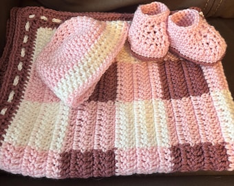 Baby Girl Receiving Blanket Bundle with matching Baby Booties and Hat