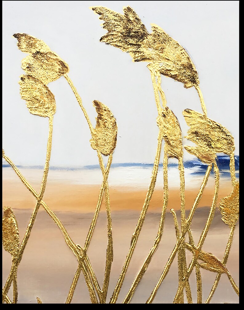 Abstract Gold Leaf Oil Painting on Canvas, Original Modern Gold Foil