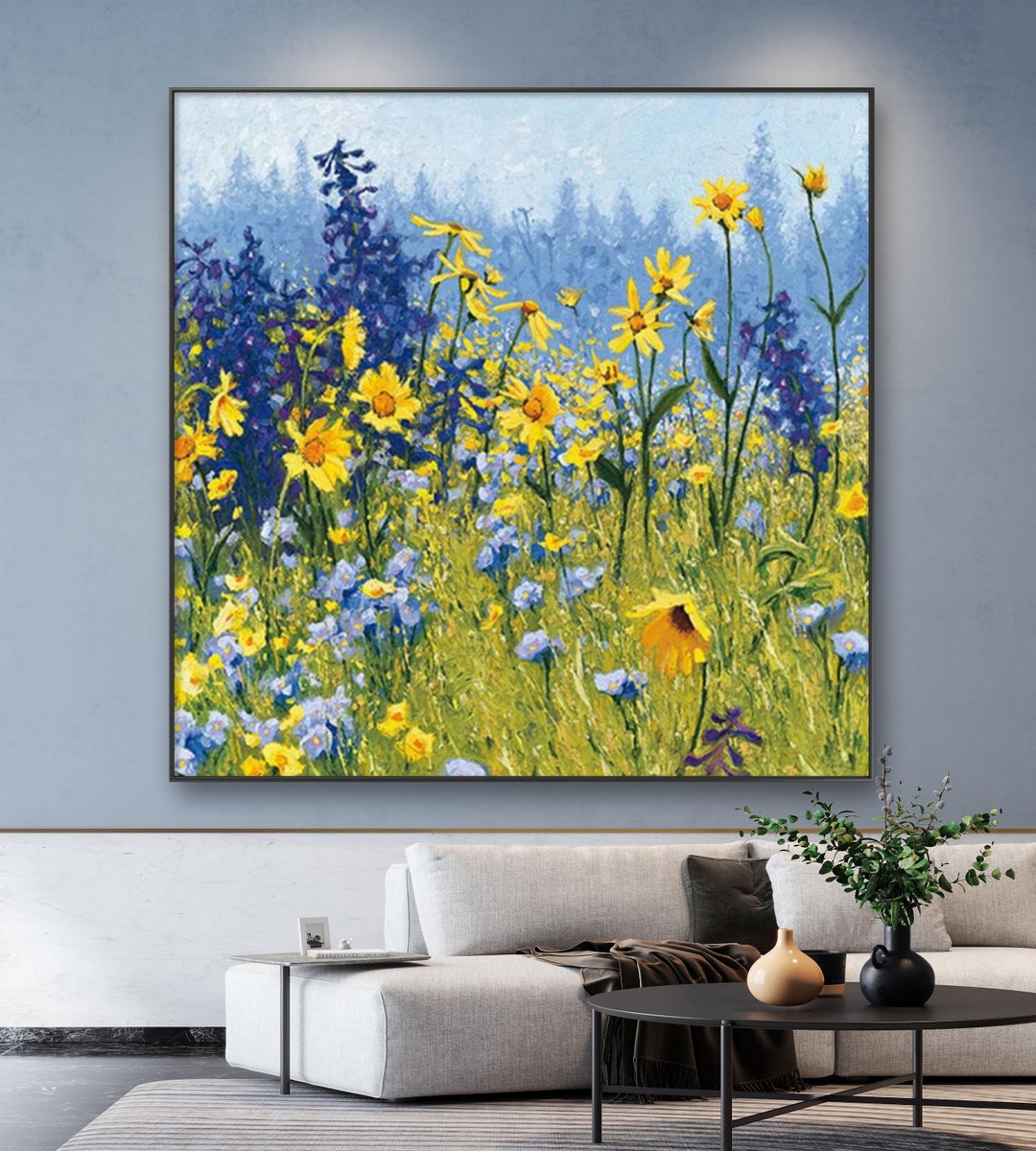 Original Nature Flower Landscape Oil Painting on Canvas, Large Abstract ...