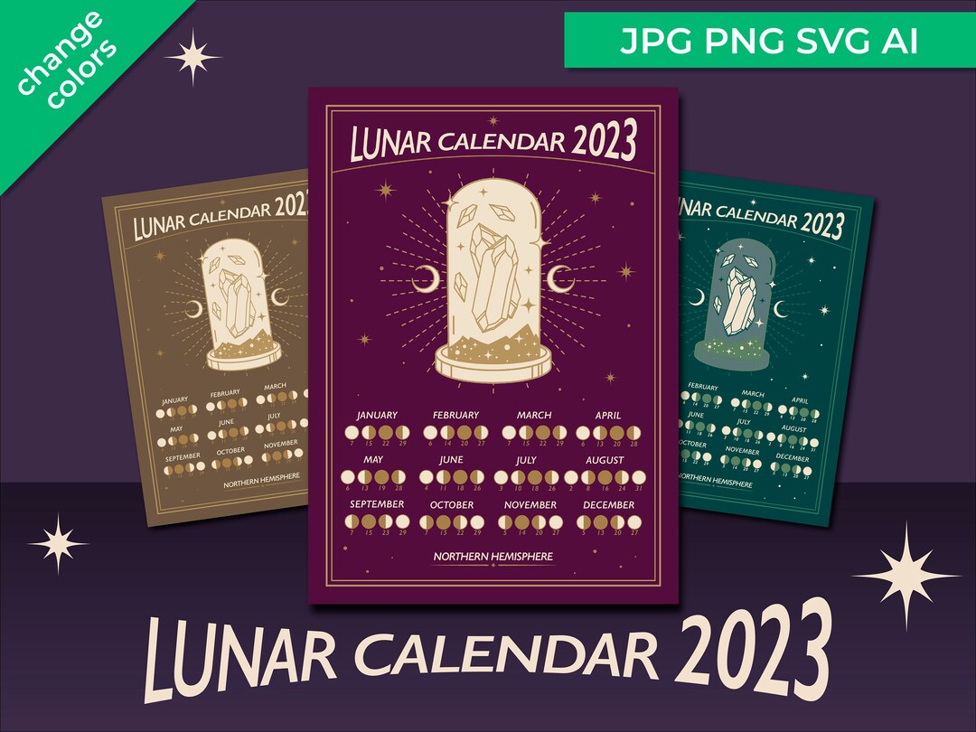 Lunar Calendar 2023 Printable Moon Calendar 2023 PDF Etsy