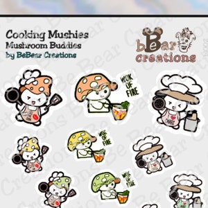 Leuke vinyl paddestoelstickers | MUSHIES koken | Vinyl stickervellen voor planners, bullet journals, plakboeken, accessoires en meer | BeBeer