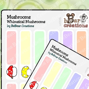 Autocollants mignons de champignon de Kawaii | étiquettes de champignons vierges idéales pour étiqueter les bouteilles d'eau, les cahiers, les journaux, les téléphones et plus encore | BeBear